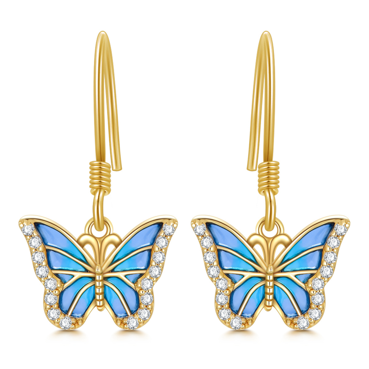 14K Gold Moissanite Butterfly Drop Earrings-1