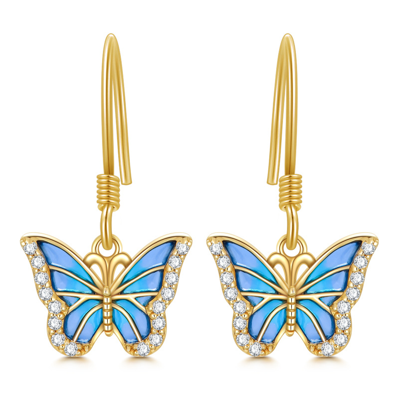 10K Gold Moissanite Butterfly Drop Earrings-10