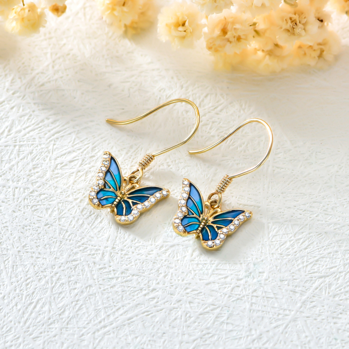 18K Gold Moissanite Butterfly Drop Earrings-3