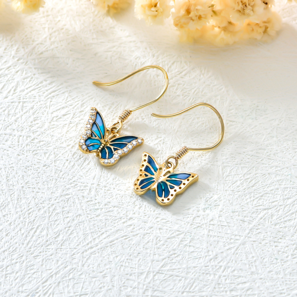 18K Gold Moissanite Butterfly Drop Earrings-4