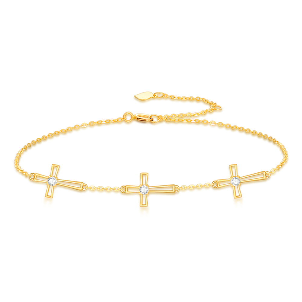 10K Gold Moissanite Cross Charm Bracelet-1