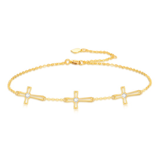 10K Gold Moissanite Cross Charm Bracelet