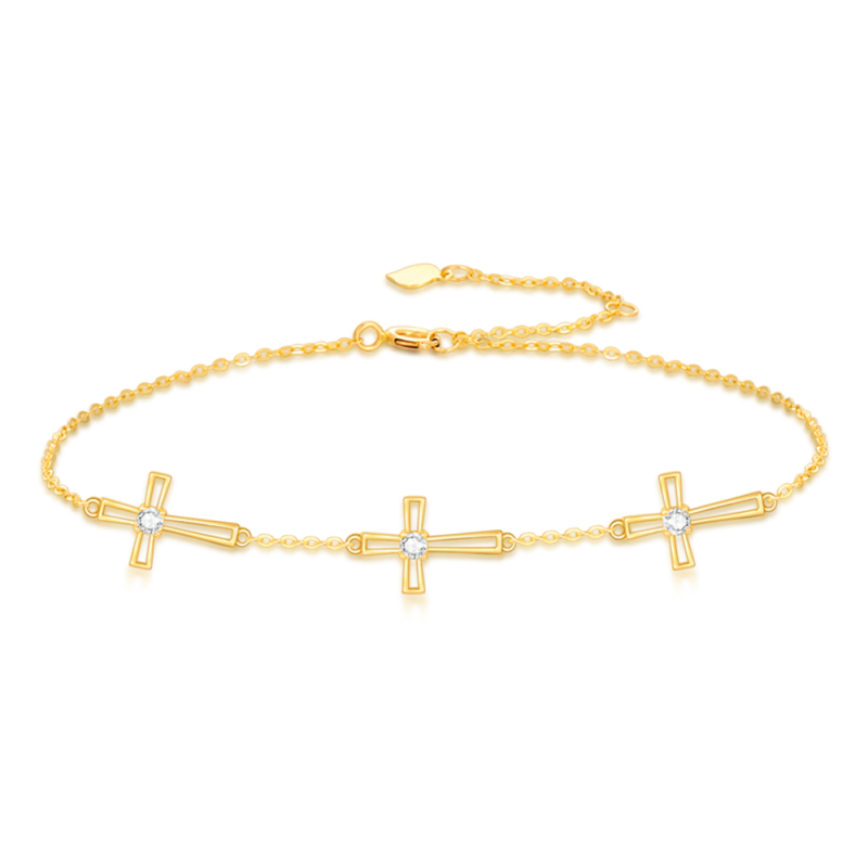 10K Gold Moissanite Cross Charm Bracelet-12