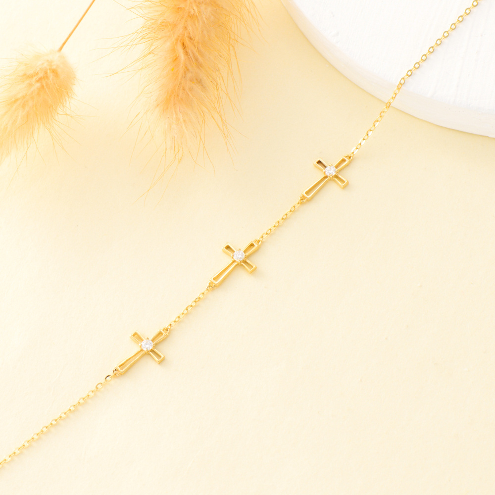 10 Karat Gold Moissanit Kreuz Charm Armband-3