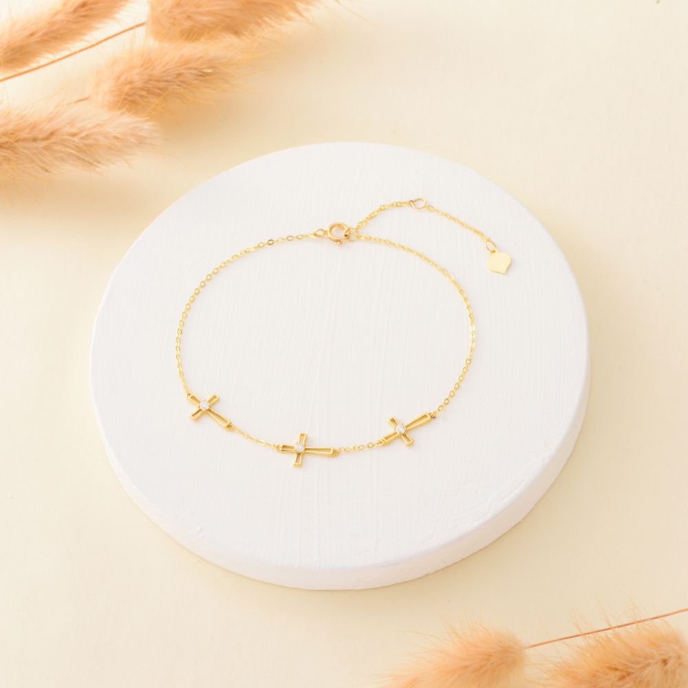 10 Karat Gold Moissanit Kreuz Charm Armband-4