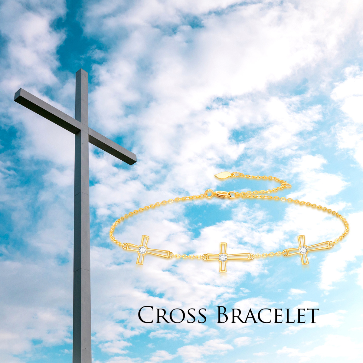 10K Gold Moissanite Cross Charm Bracelet-5