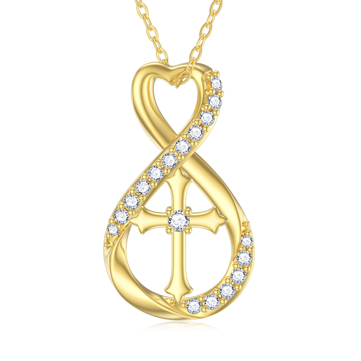 10K Gold Moissanite Cross Pendant Necklace-1