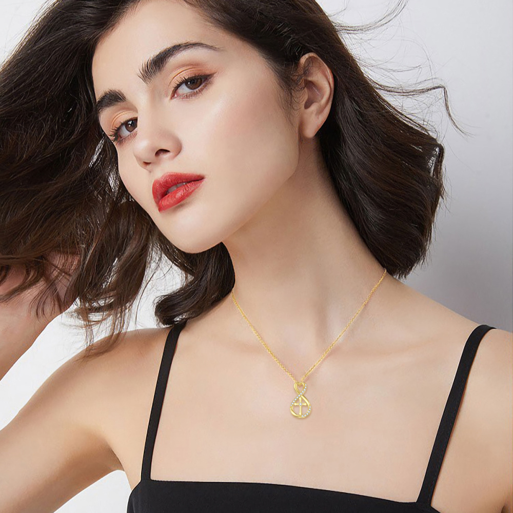 10K Gold Moissanite Cross Pendant Necklace-2