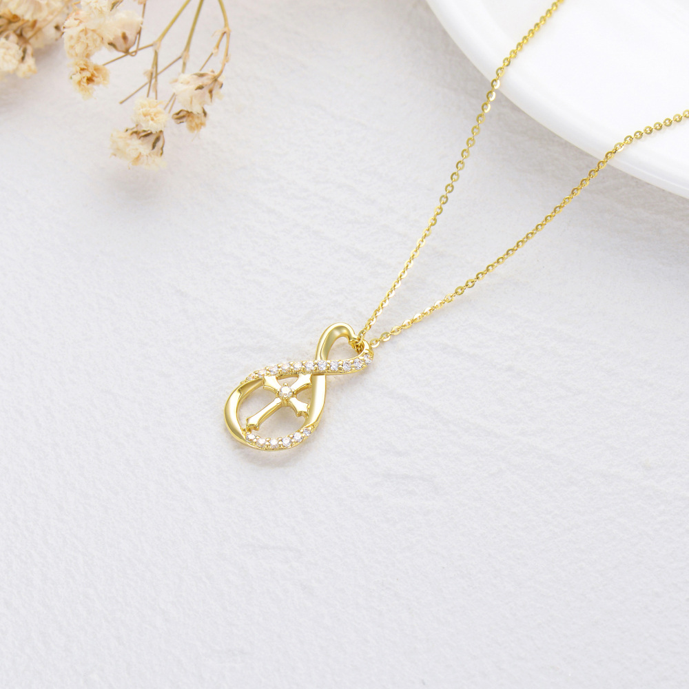 10K Gold Moissanite Cross Pendant Necklace-3