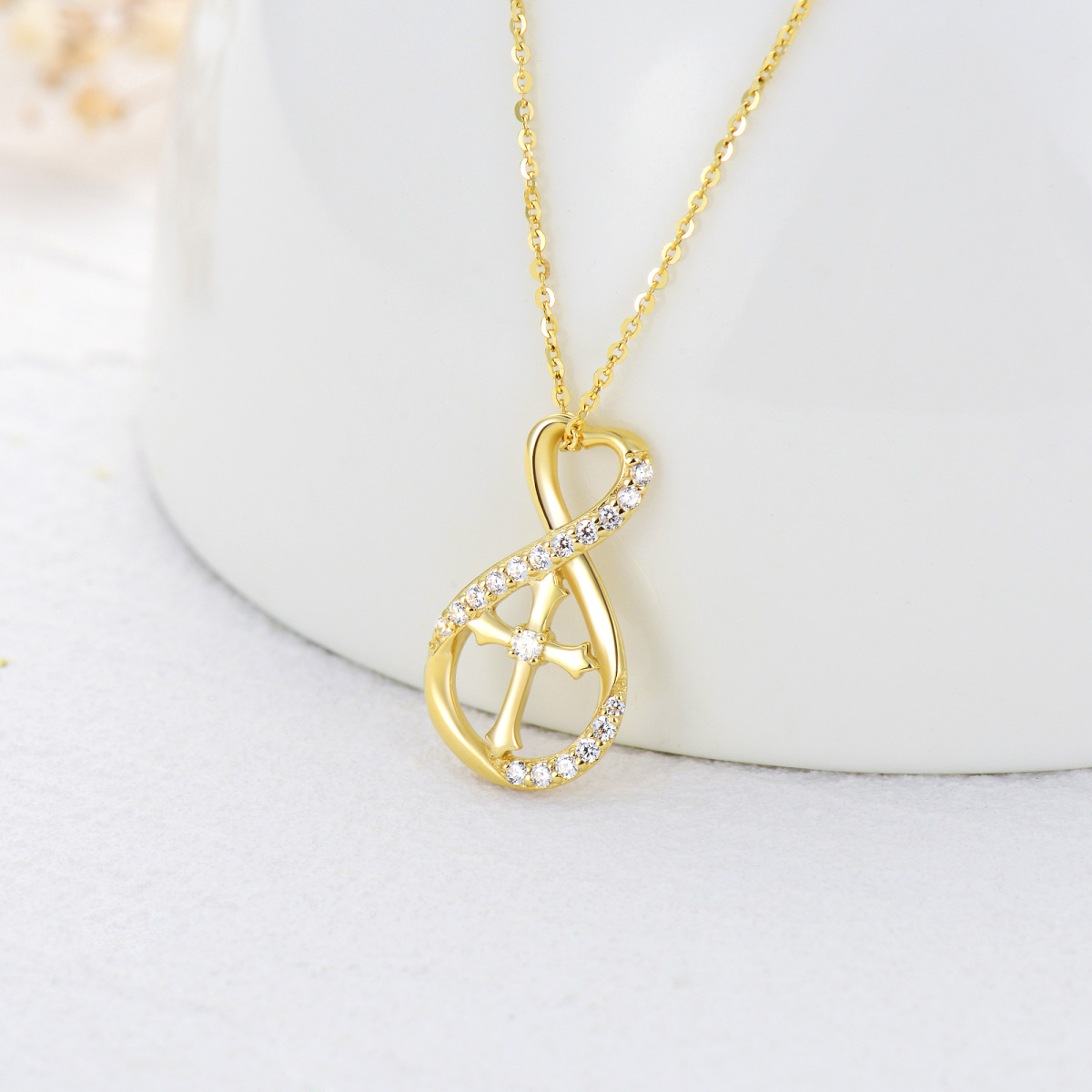 10K Gold Moissanite Cross Pendant Necklace-4