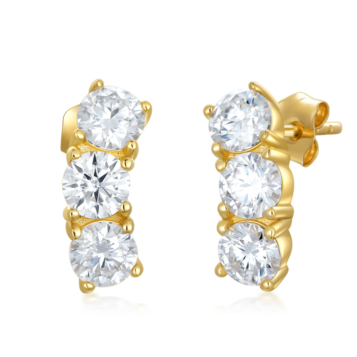 14K Gold Moissanite Bar Stud Earrings-1