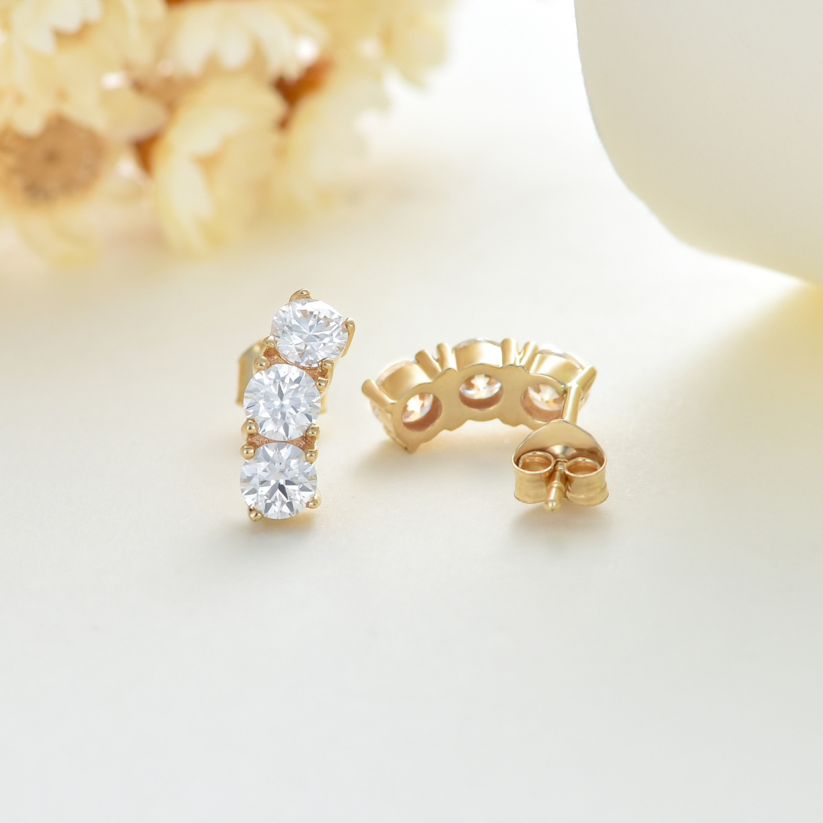 10K Gold Moissanite Bar Stud Earrings-3