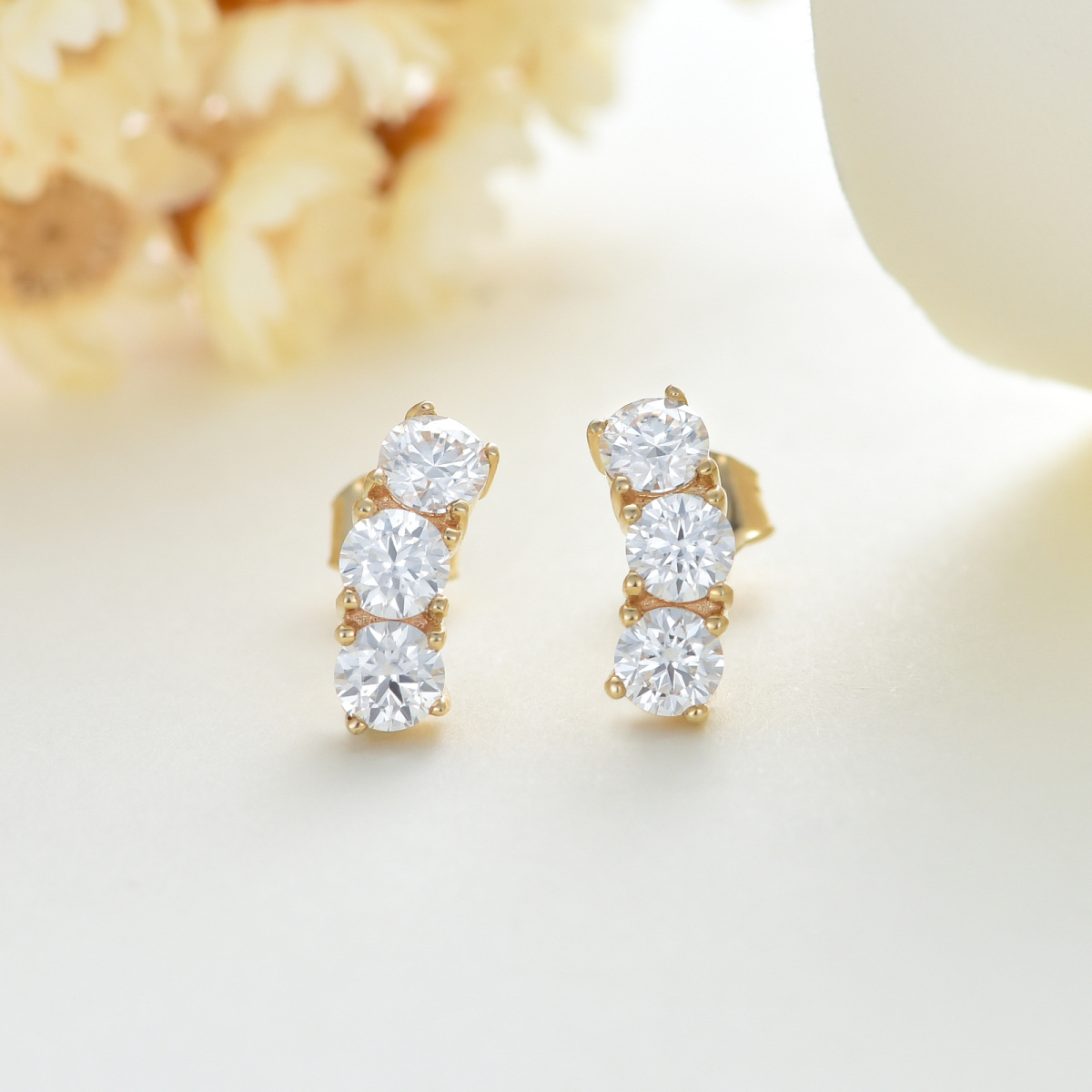 18K Gold Moissanite Bar Stud Earrings-4