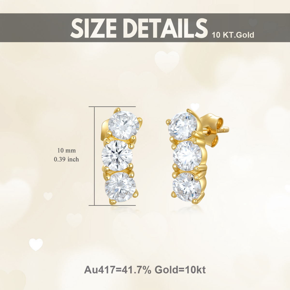 10K Gold Moissanite Bar Stud Earrings-5