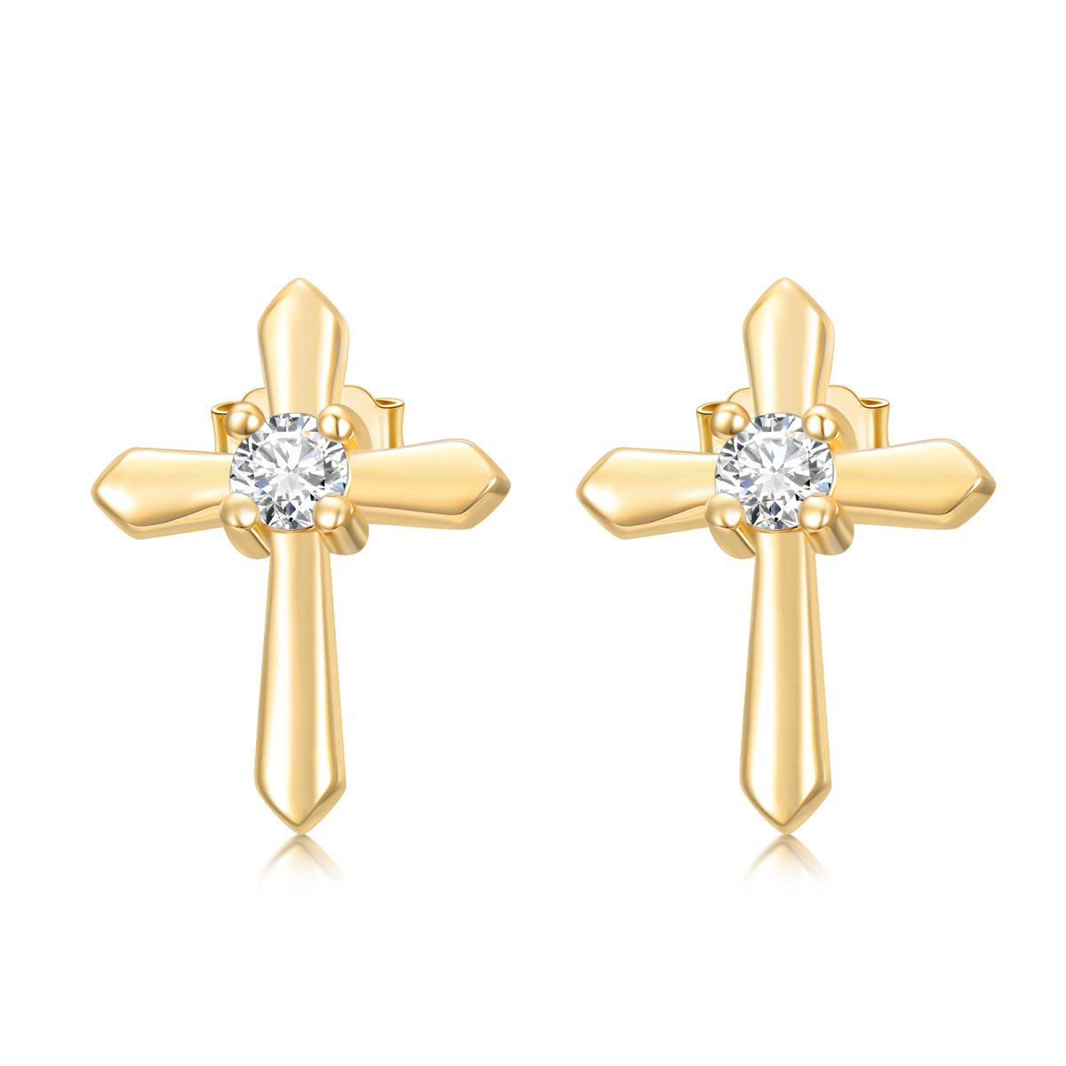 14K Gold Moissanite Cross Stud Earrings-1