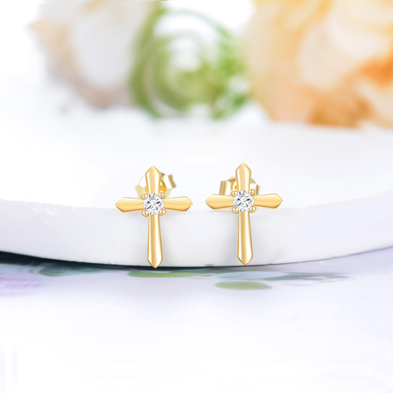 10K Gold Moissanite Cross Stud Earrings-3