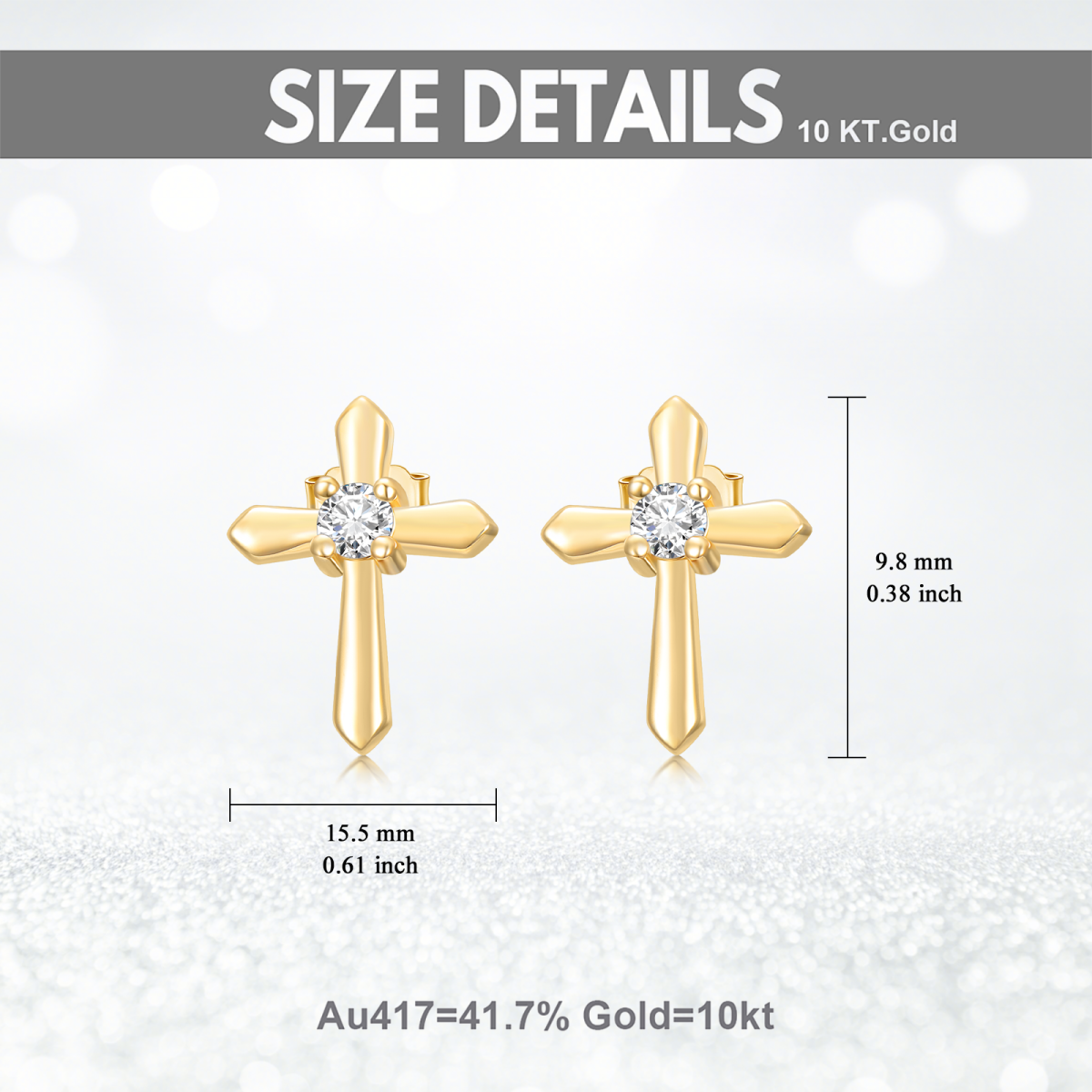 14K Gold Moissanite Cross Stud Earrings-5