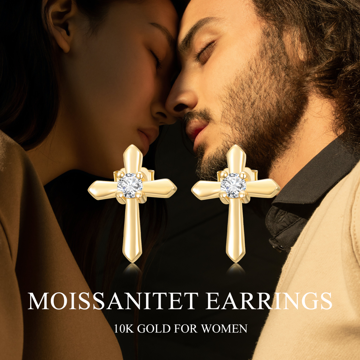 10K Gold Moissanite Cross Stud Earrings-6