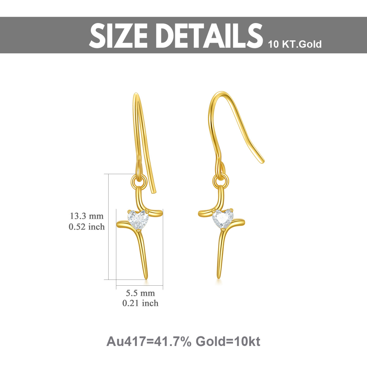 18K Gold Cubic Zirconia Cross Drop Earrings-4