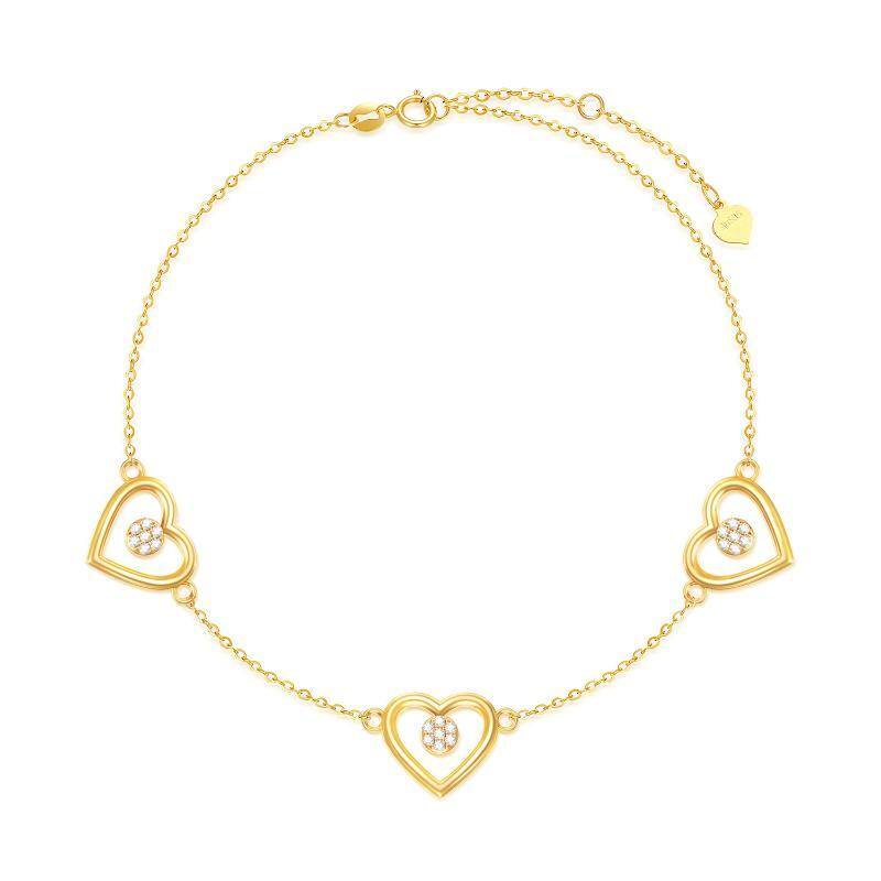 10K Gold Moissanite Heart Charm Bracelet-1