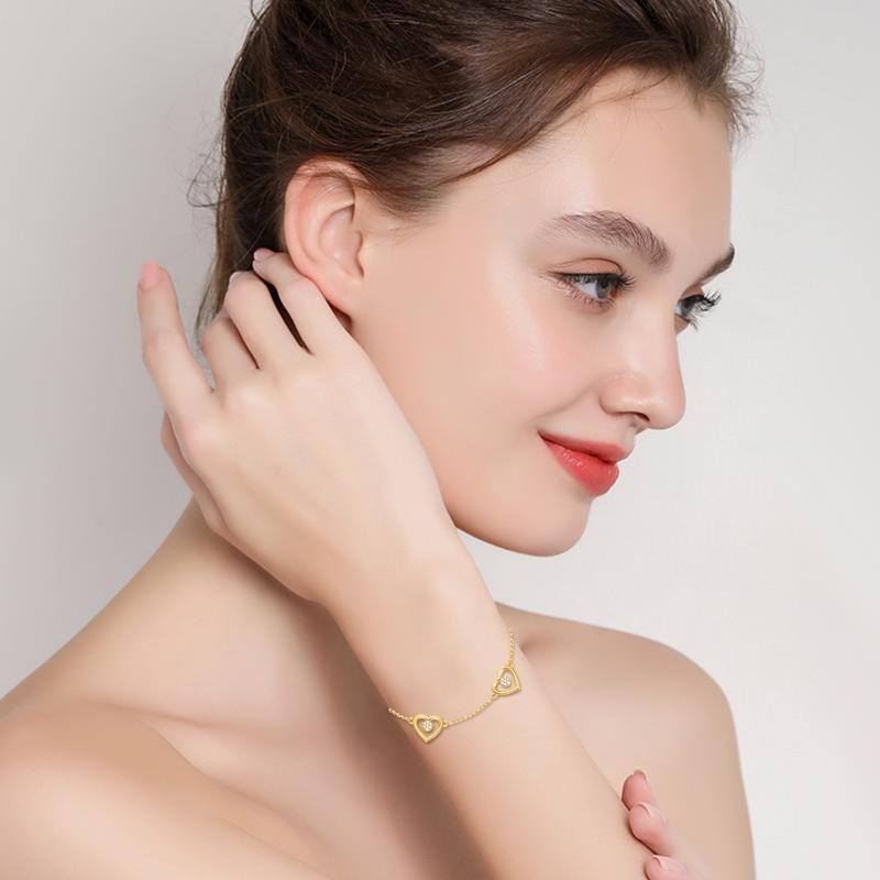 10K Gold Moissanite Heart Charm Bracelet-2