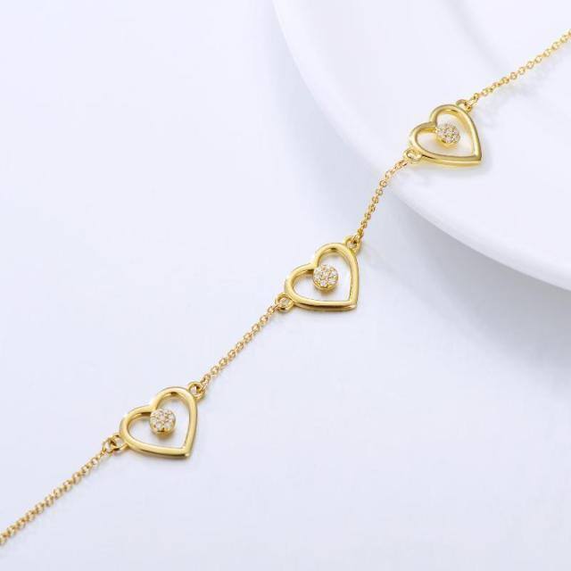 10K Gold Moissanite Heart Pendant Bracelet-3