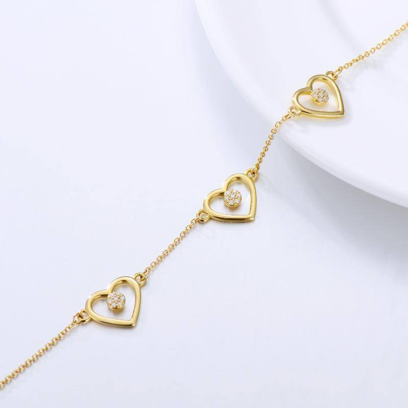10K Gold Moissanite Heart Charm Bracelet-3