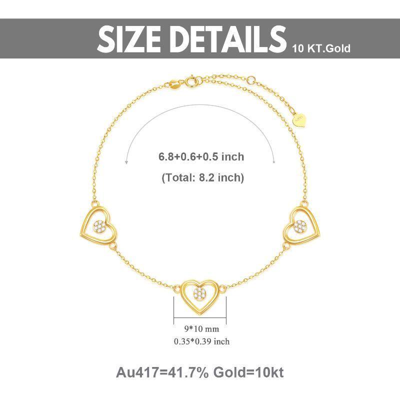 10K Gold Moissanite Heart Pendant Bracelet-5