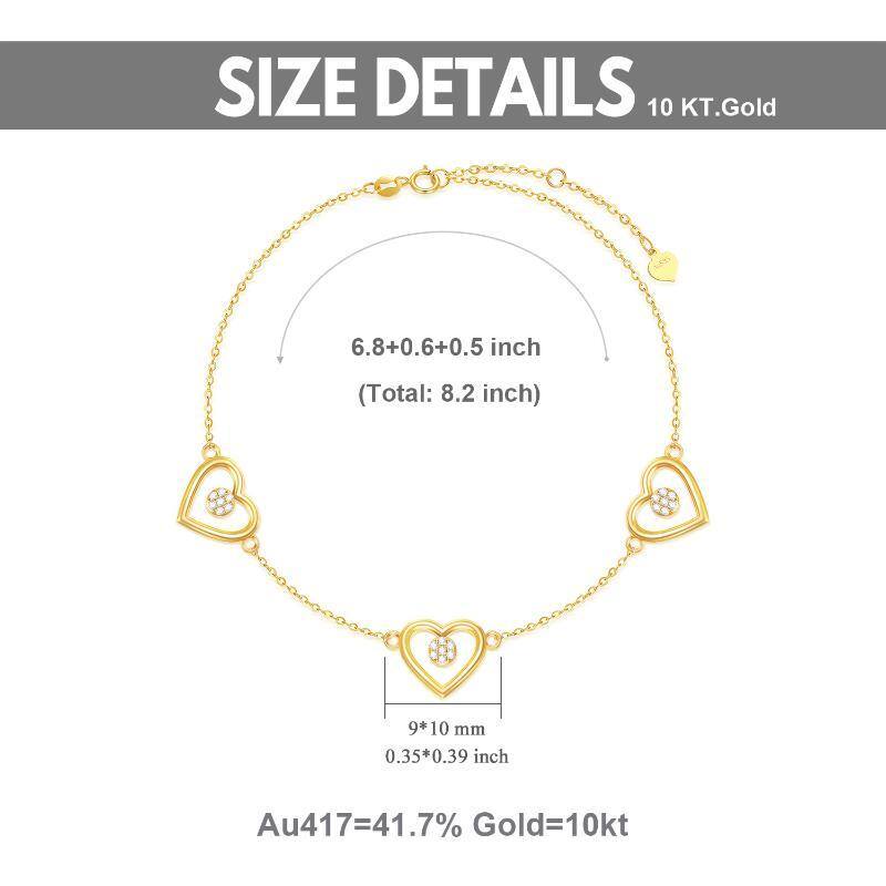 10K Gold Moissanite Heart Charm Bracelet-5