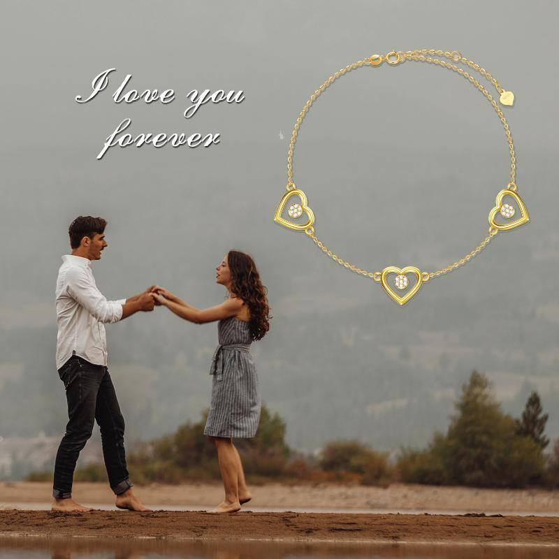 10K Gold Moissanite Heart Charm Bracelet-6