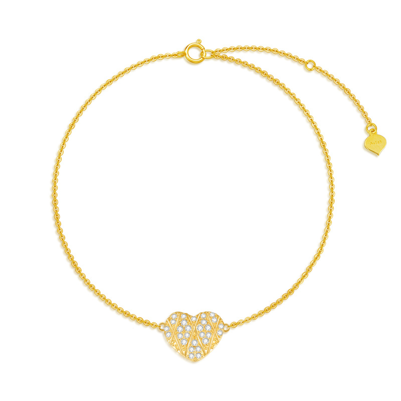 10K Gold Moissanite Heart Single Layer Charm Anklet-1