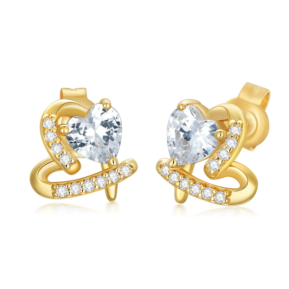 Boucles d'oreilles à tige en forme de cœur en or 10 carats et moissanite-1