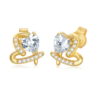 10K Gold Moissanite Heart Stud Earrings-2