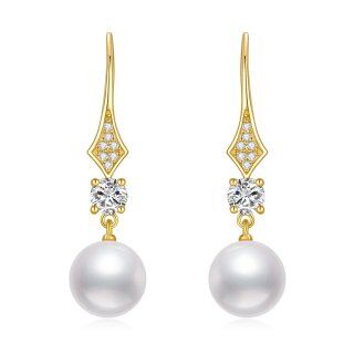 10K Gold Moissanite & Pearl Bead Drop Earrings-2