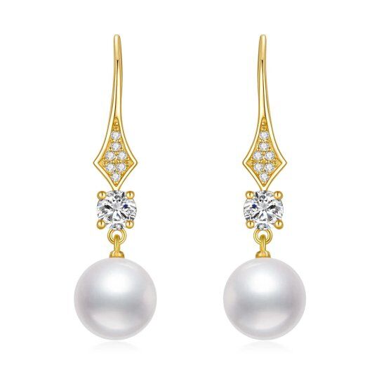 10K Gold Moissanite & Pearl Bead Drop Earrings-2