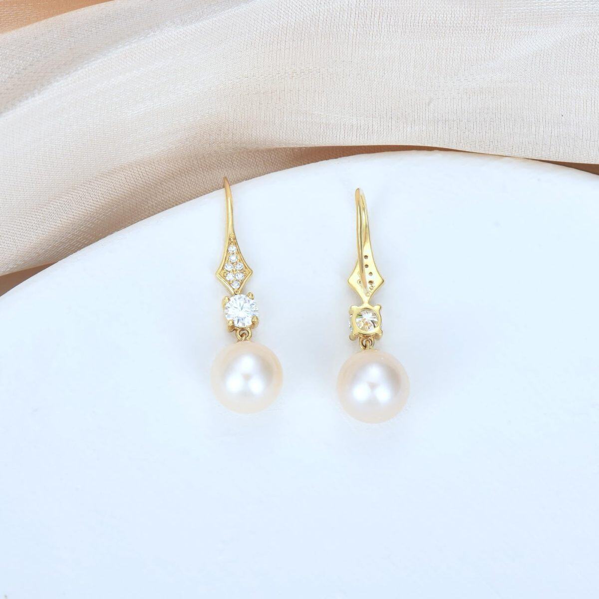 10K Gold Moissanite & Pearl Bead Drop Earrings-4