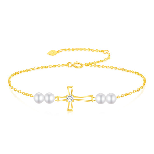Bransoletka z krzyżykiem z pereł Moissanite 10K Gold
