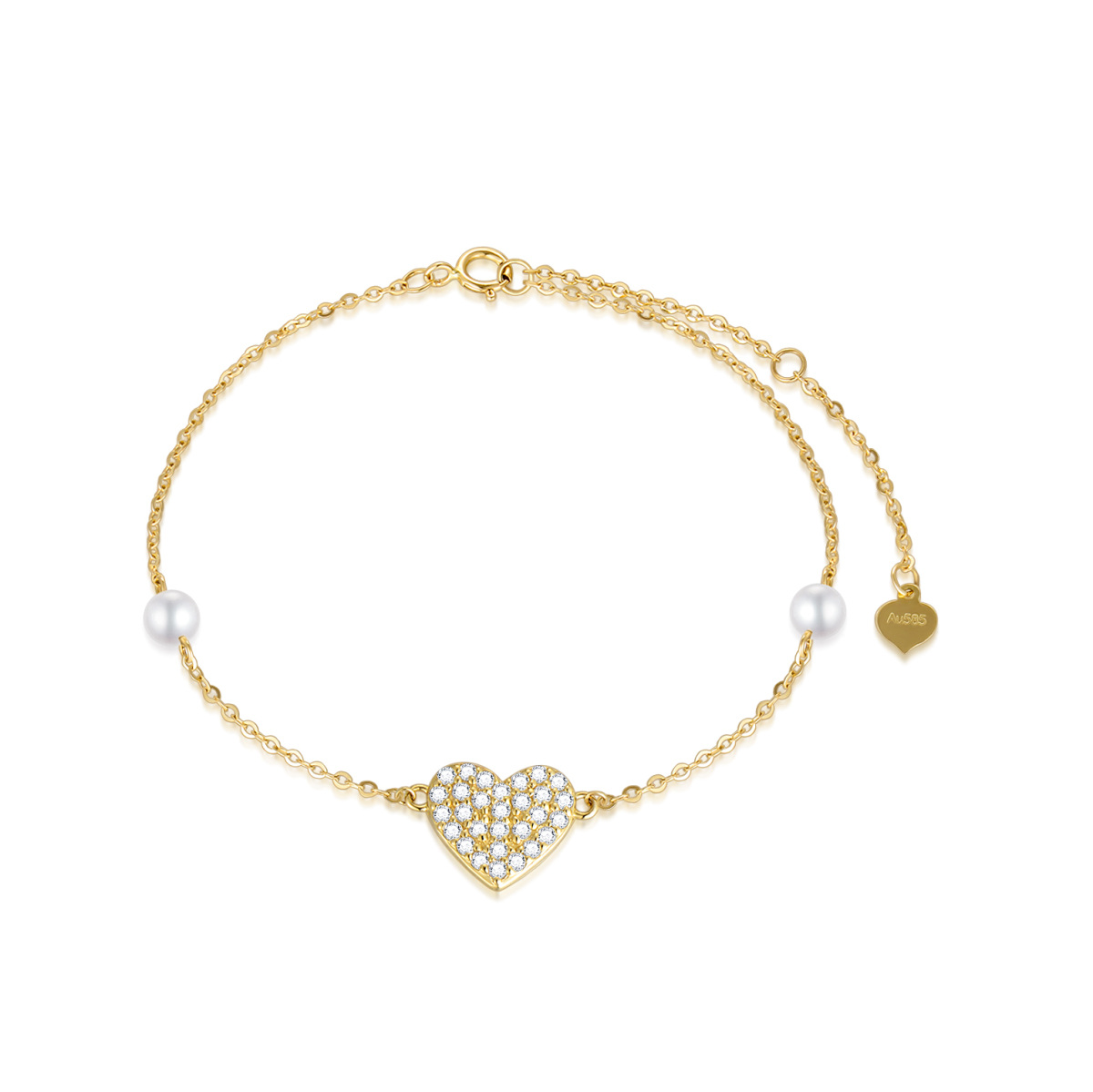 10K Gold Moissanite & Pearl Pendant Bracelet-1