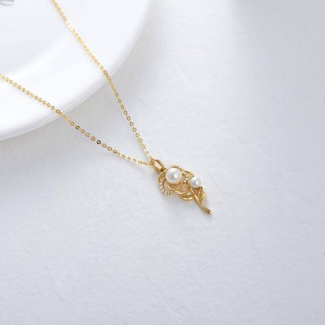 Colar com pingente de rosa de pérola moissanite em ouro 18K-4