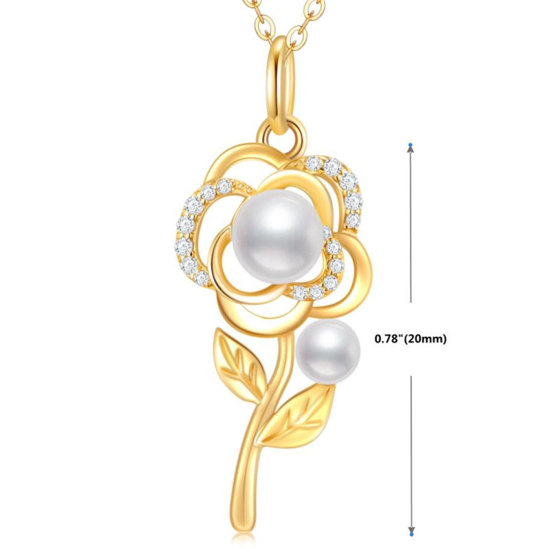 10K Gold Moissanite & Pearl Rose Pendant Necklace-5