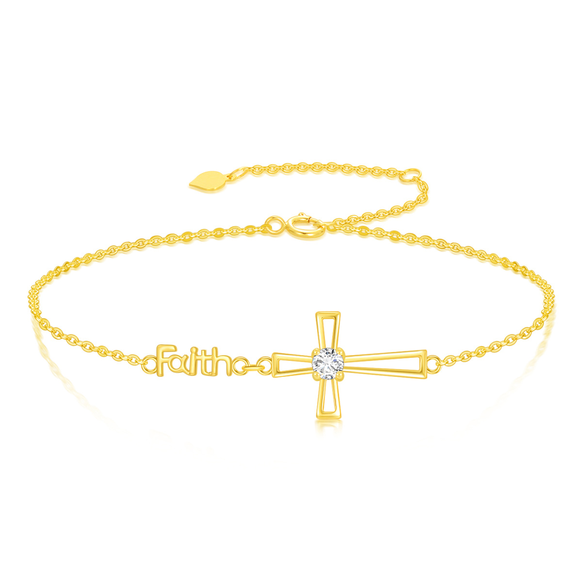 10K Gold Moissanite Personalized Engraving Cross Charm Bracelet-1