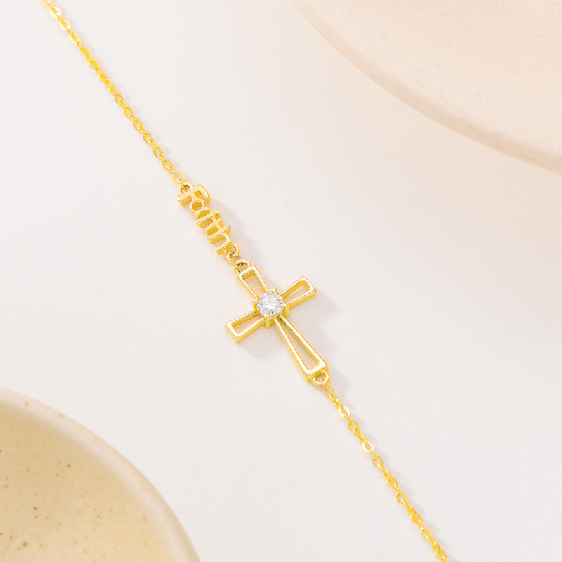 10K Gold Moissanite Personalized Engraving Cross Charm Bracelet-3