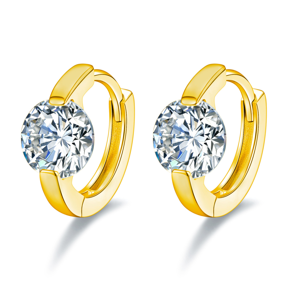 18K Gold Moissanite Round Hoop Earrings-1