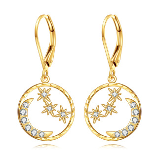 10K Gold Cubic Zirconia Moon & Star Drop Earrings-1