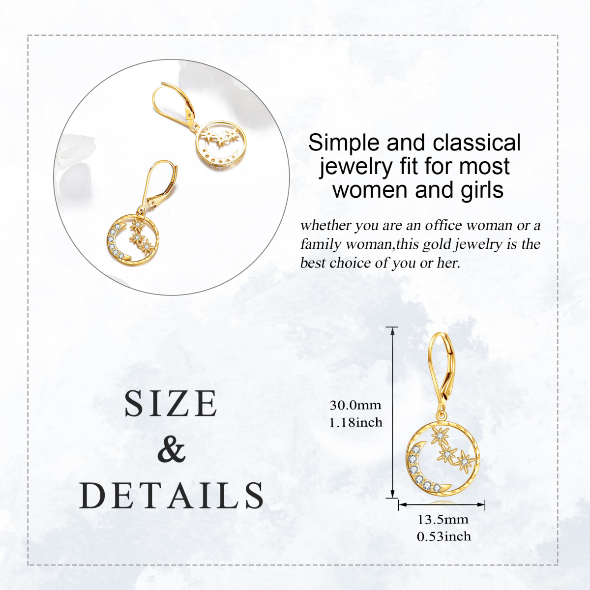 10K Gold Cubic Zirconia Moon & Star Drop Earrings-5