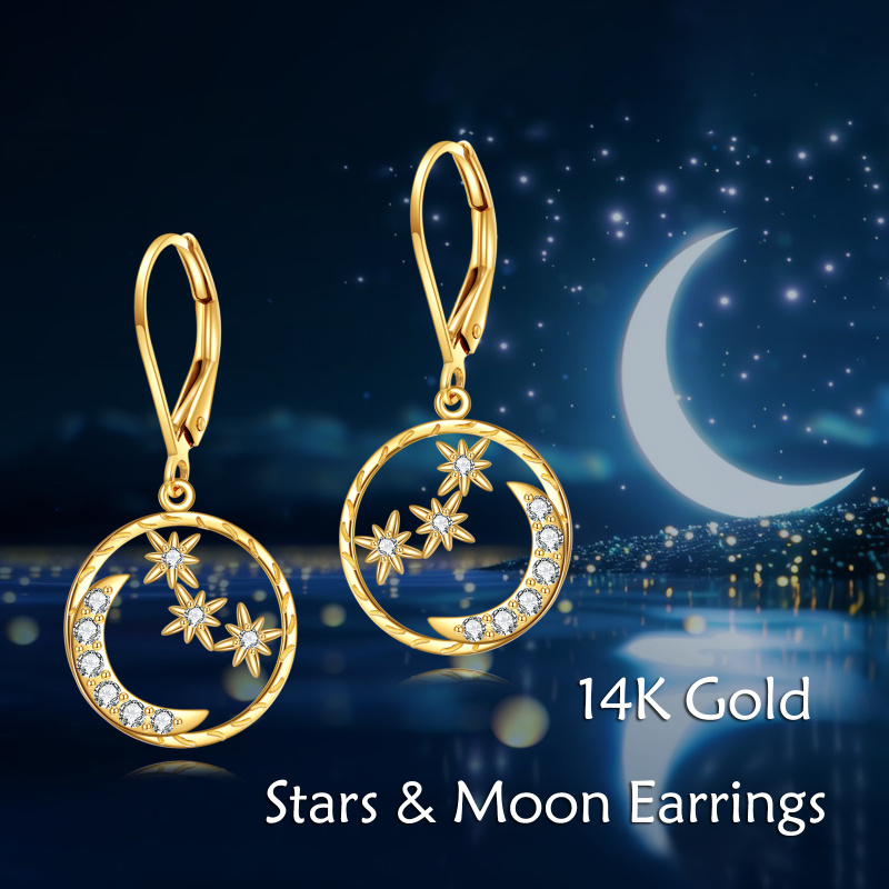 Platinum with White Gold Plated Cubic Zirconia Moon & Star Drop Earrings-6