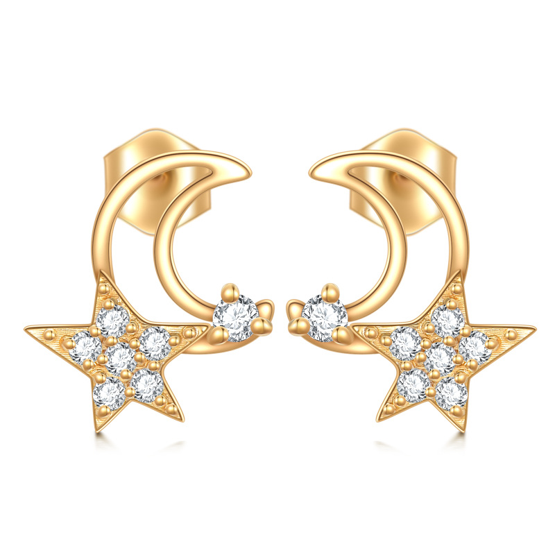 10K Gold Cubic Zirconia Moon & Star Stud Earrings-20