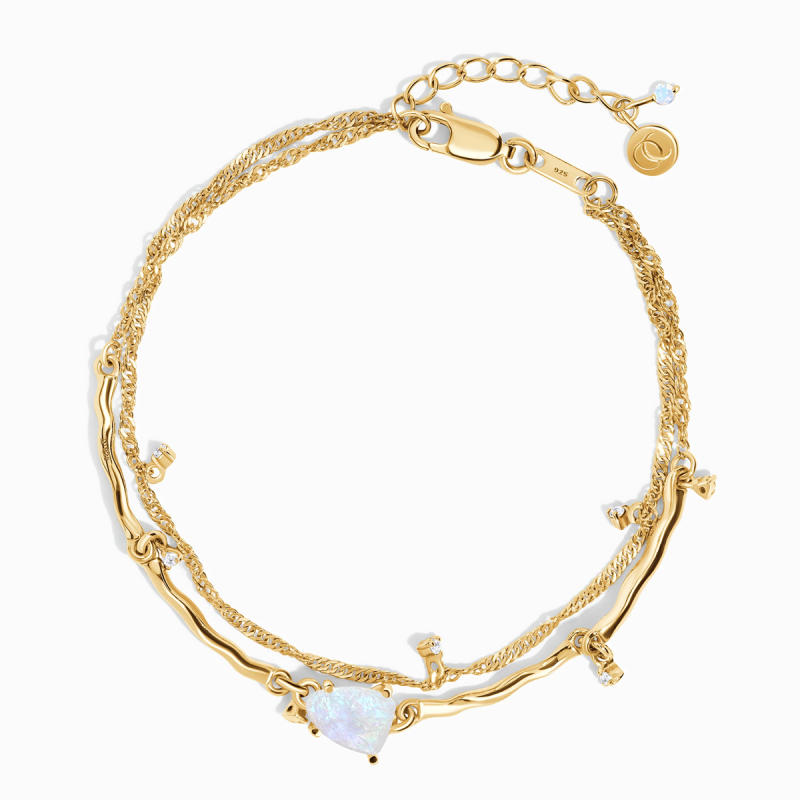 Bransoletka warstwowa ze srebra próby 925 z żółtym złotem i kamieniem księżycowym-12