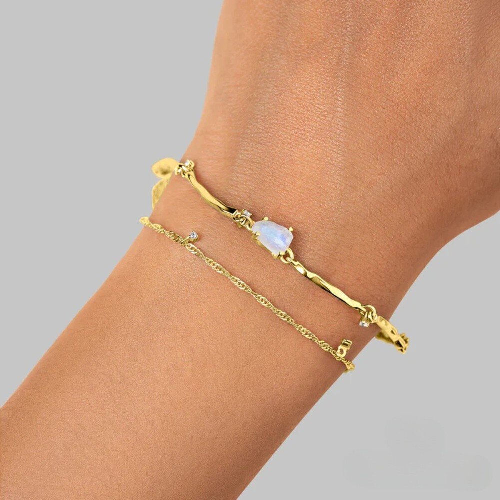 Sterling Silver with Yellow Gold Plated Moonstone Layerered Bracelet-2