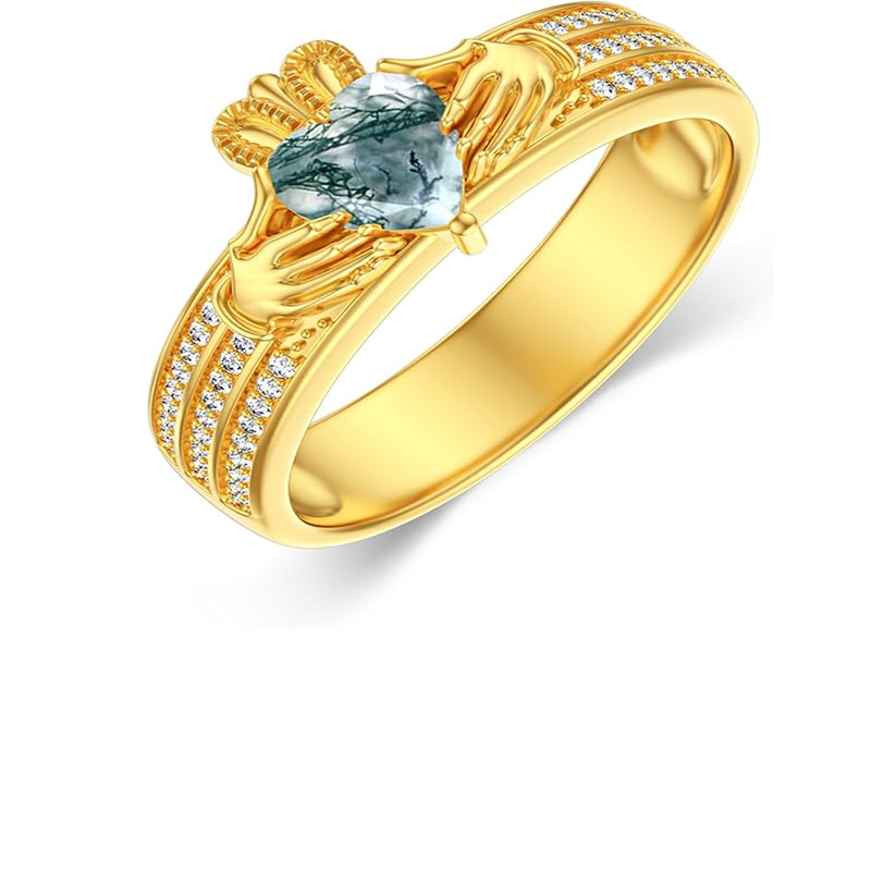 10K Gold Moss Agate Heart Ring-2